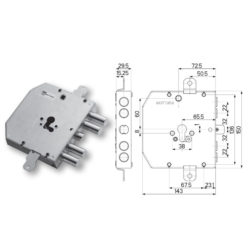 Armored door lock Mottura 89E310W22T type ESETY (Tesio)