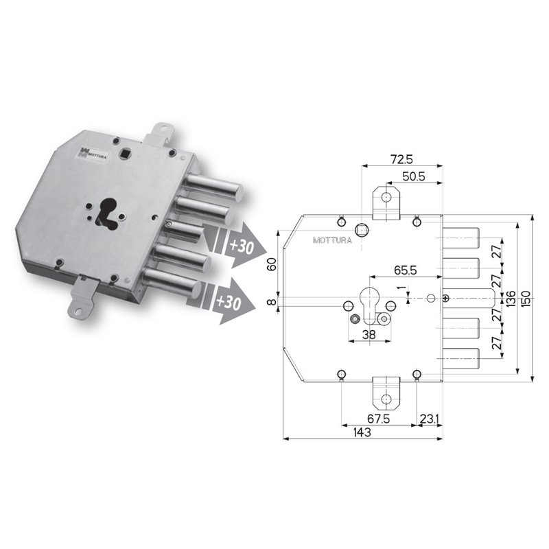 Serratura porta blindata Mottura 89E310WE7T tipo ESETY (Tesio)