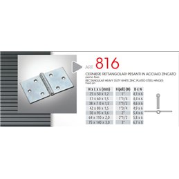CERNIERE 816/ 75 RETTANGOLARI PESANTI perno sfilare