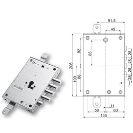 Security door lock Mottura 89.8571EF/Q for EFFEPI