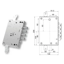 Serratura porta blindata Mottura 89.2571EFWQ triplice 1/2g EFFEPI