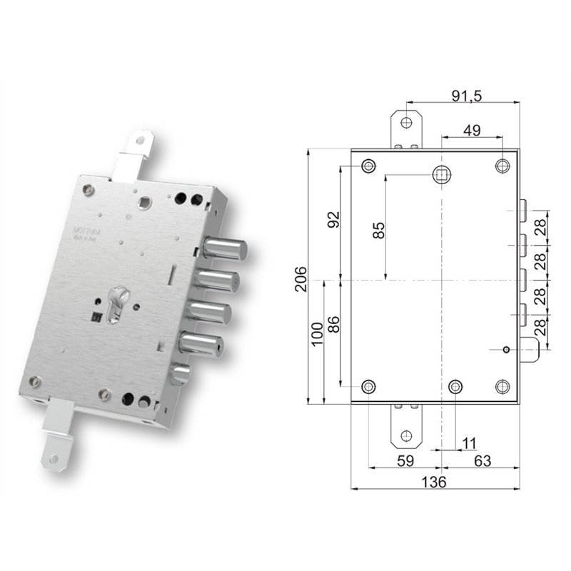 Serratura porta blindata Mottura 89.2571EFWQ triplice 1/2g EFFEPI