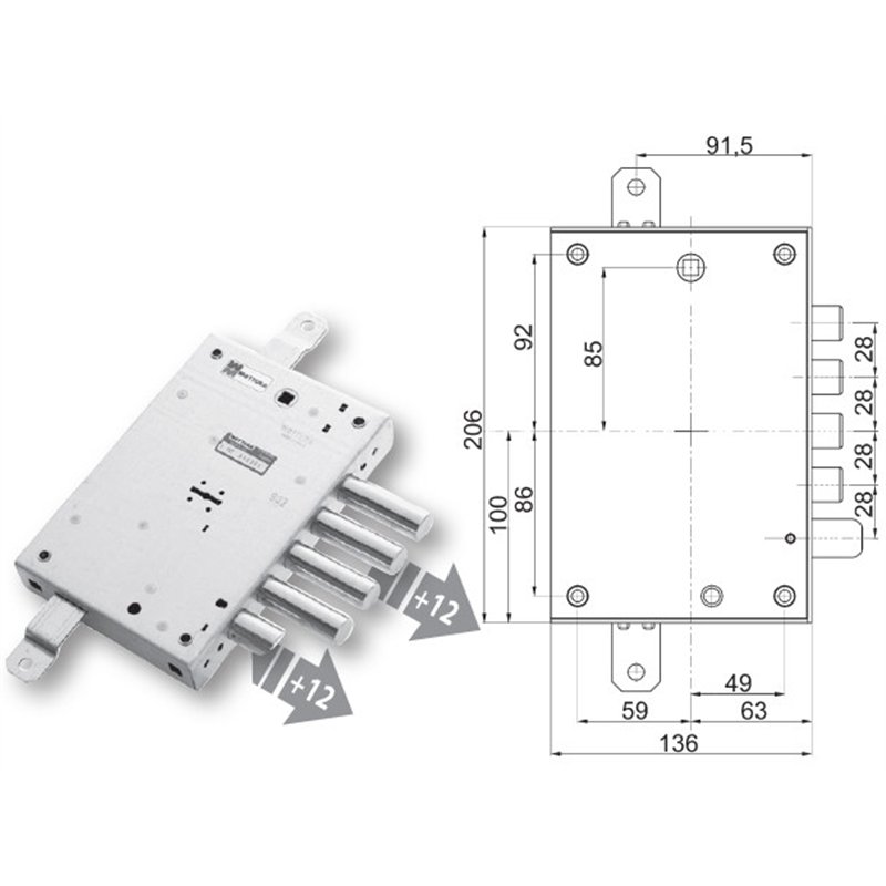 Serratura porta blindata Mottura 89.571MR triplice 1/2g EURODOOR