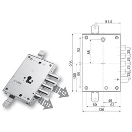 Serratura porta blindata Mottura 89.8571MR/Q triplice 1/2g EURODOOR