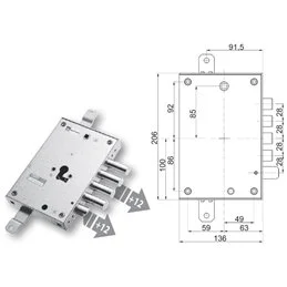 Serratura porta blindata Mottura 89.8571MR/Q triplice 1/2g EURODOOR
