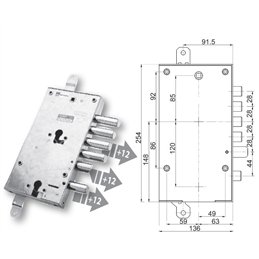 Serratura porta blindata Mottura 89.8589MR/Q triplice 1/2g EURODOOR