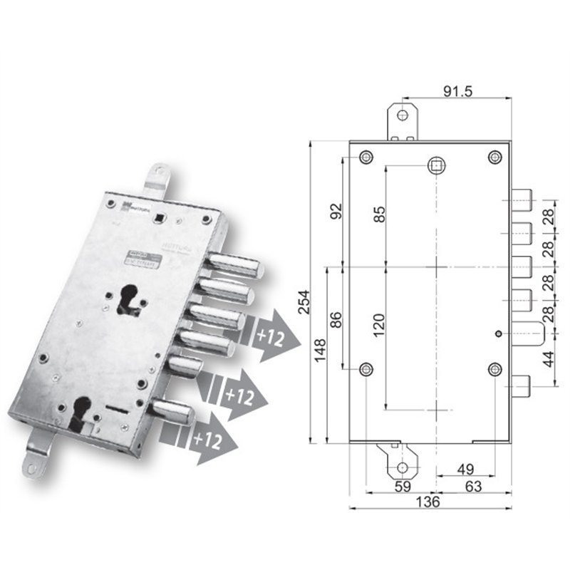 Security door lock Mottura 89.8589MR/Q Euro profyle for EURODOOR