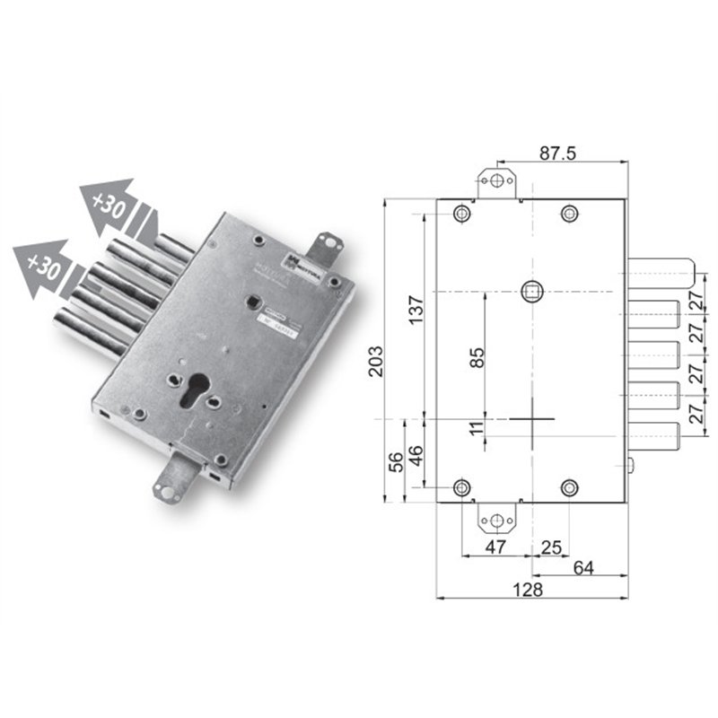 Serratura porta blindata Mottura 89.4515/E7Q triplice 1/2g FBS