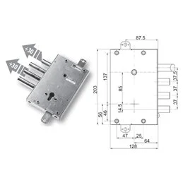 Serratura porta blindata Mottura 89.4515/7EQ triplice 1/2g FBS