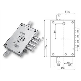 Security door lock Mottura 89.671FE/B for FEDELI