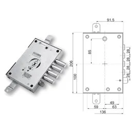 Security door lock Mottura 89.671FE/B for FEDELI