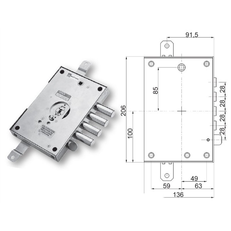 Serratura porta blindata Mottura 89.671FE/B triplice 1/2g FEDELI
