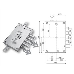 Serratura porta blindata Mottura 89.671FE/B triplice 1/2g FEDELI