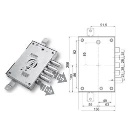 Serratura porta blindata Mottura 89.671FE/B triplice 1/2g FEDELI