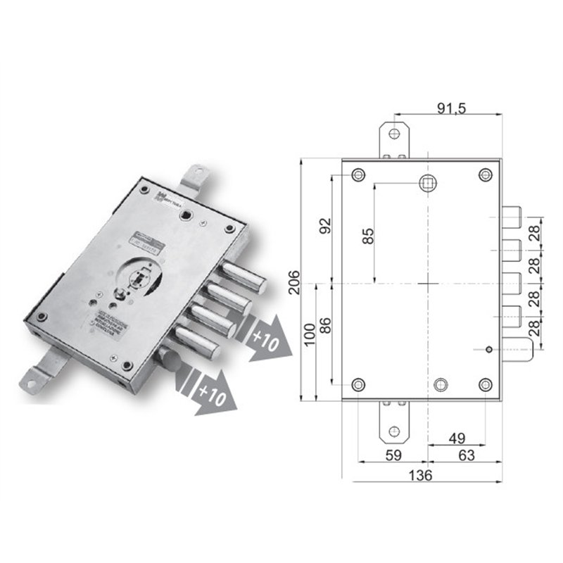 Security door lock Mottura 89.671FE/B for FEDELI