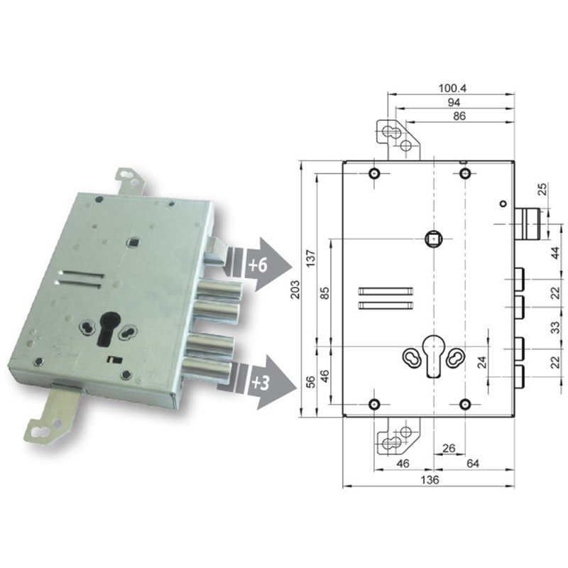 Serratura porta blindata Mottura 89.G515W2MQ triplice 1/2g GASPEROTTI