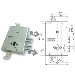 Serratura porta blindata Mottura 89.G515W2DQ triplice 1/2g GASPEROTTI