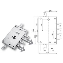 Serratura porta blindata Mottura 89.8571G/1Q triplice 1/2g GREG