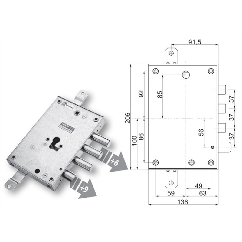 Mottura 89.8571G/1Q triple 1/2g GREG armored door lock