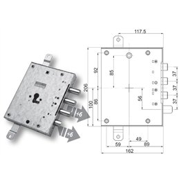 Serratura porta blindata Mottura 89.E8571G/Q triplice 1/2g GREG