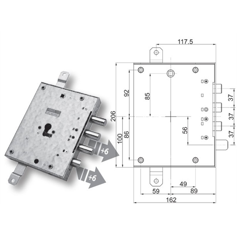 Security door lock Mottura 89.E8571G/Q for GREG