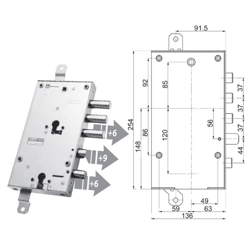 Mottura 89.8595G/1Q triple 1/2g GREG armored door lock