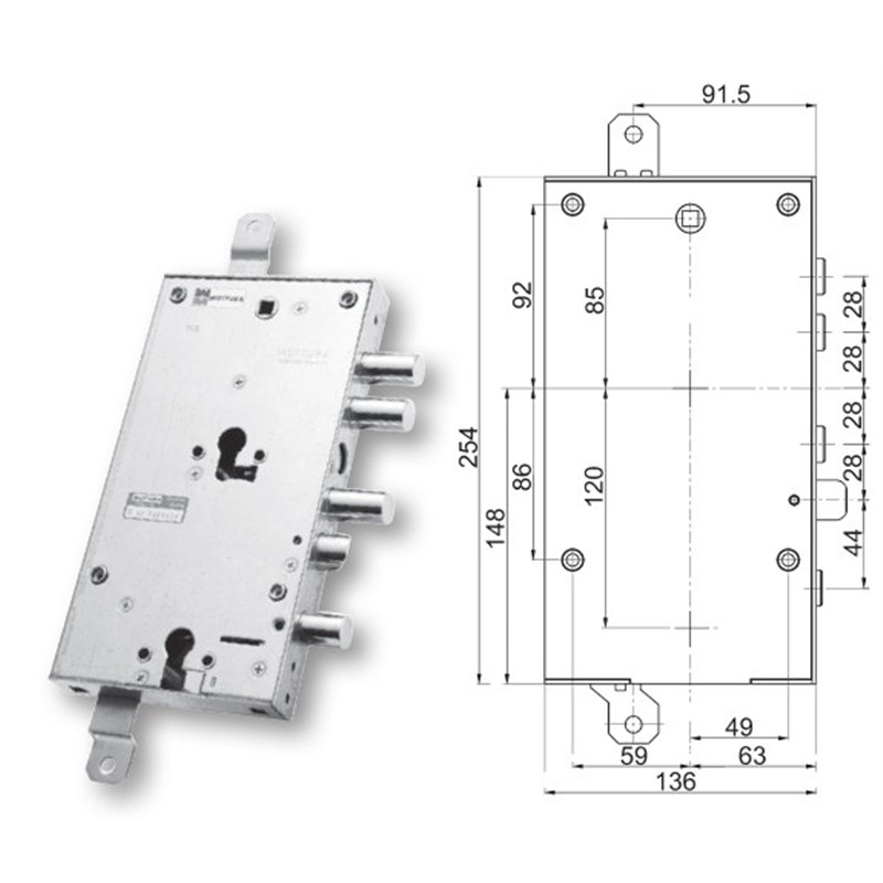 Serratura porta blindata Mottura 89.8595IS/Q triplice 1/2g ISALL