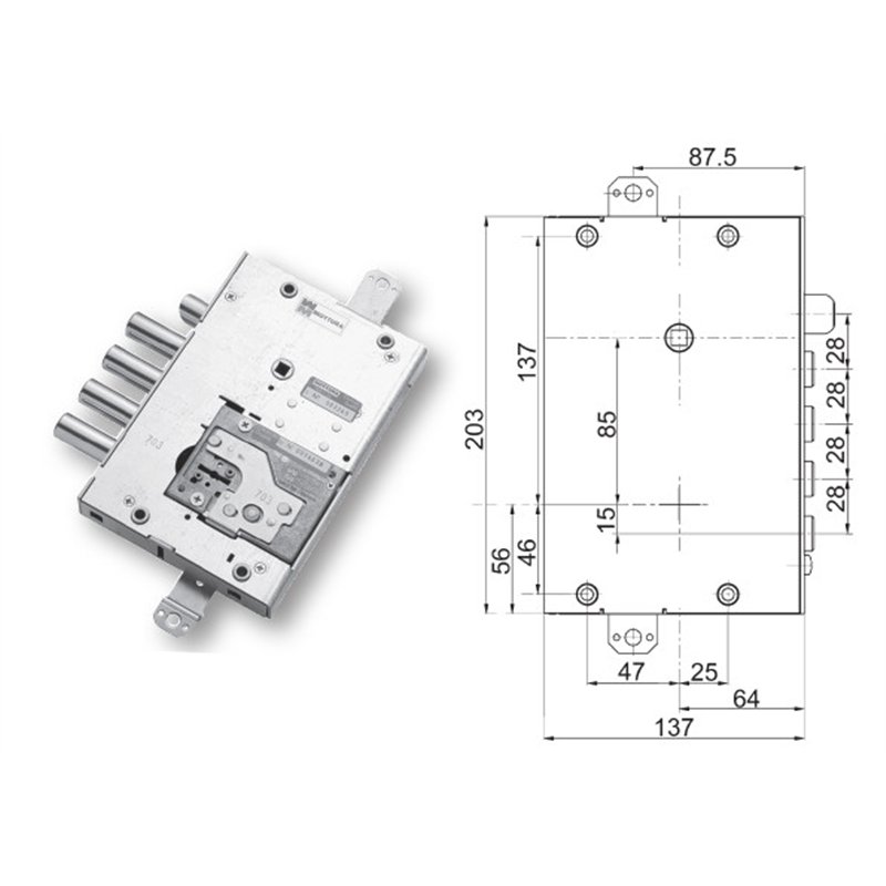 Serratura porta blindata Mottura 89Y515MAS triplice 1/2g MASTER