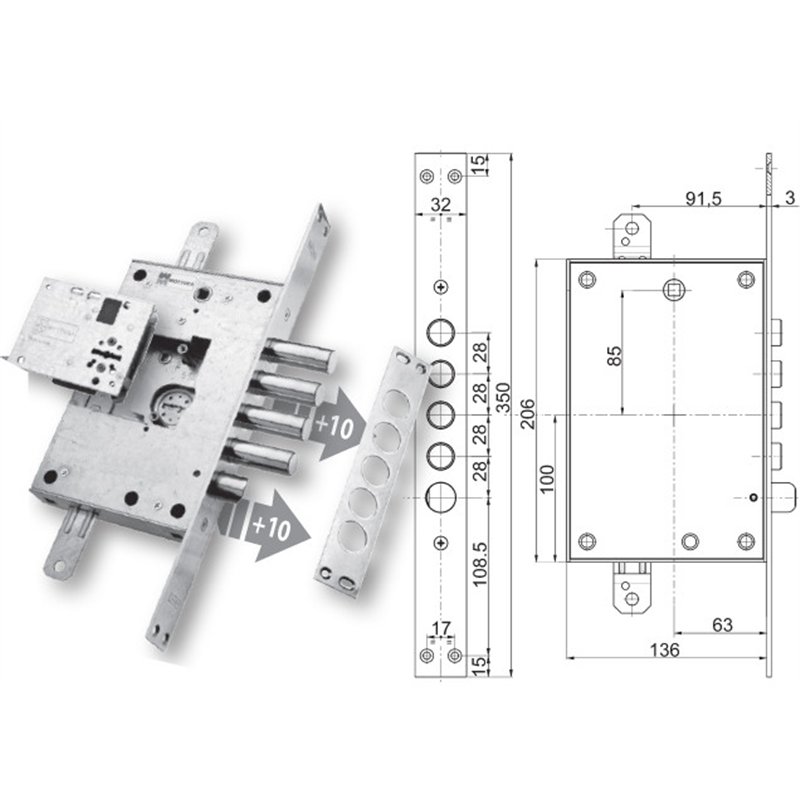 Serratura porta blindata Mottura 89.K771MEB triplice 1/2g MEBA