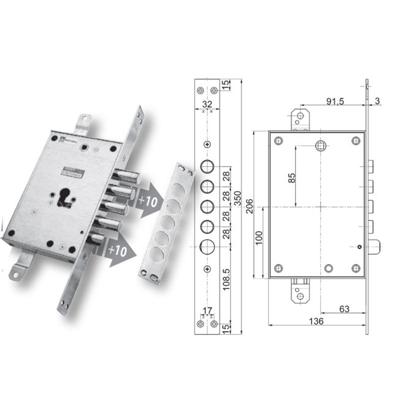 Serratura porta blindata Mottura 89.8771MB/Q triplice 1/2g MEBA