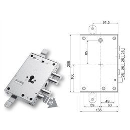 Mottura 89.8571M1/Q triple 1/2g METALNOVA armored door lock