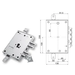 Mottura 89.8571M1/Q triple 1/2g METALNOVA armored door lock