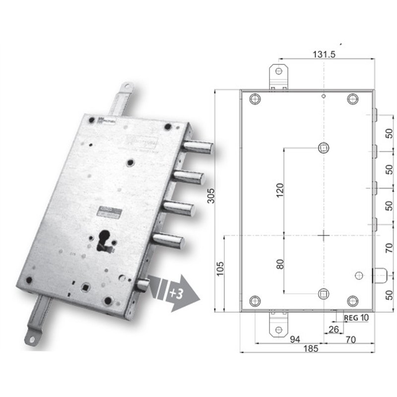 Serratura porta blindata Mottura 89.8461ME/Q triplice 1/2g METALNOVA