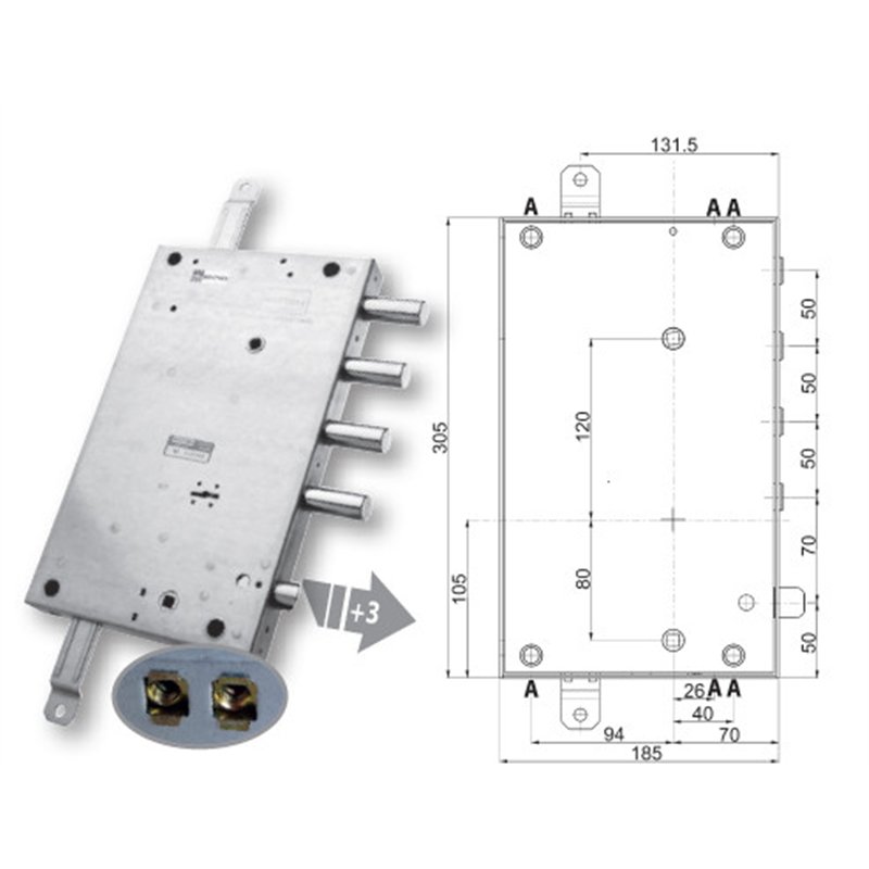 Serratura porta blindata Mottura 89.561ME6L triplice 1/2g METALNOVA