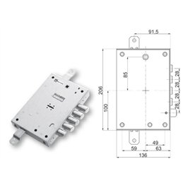 Serratura porta blindata Mottura 89.571MET triplice 1/2g METALNOVA