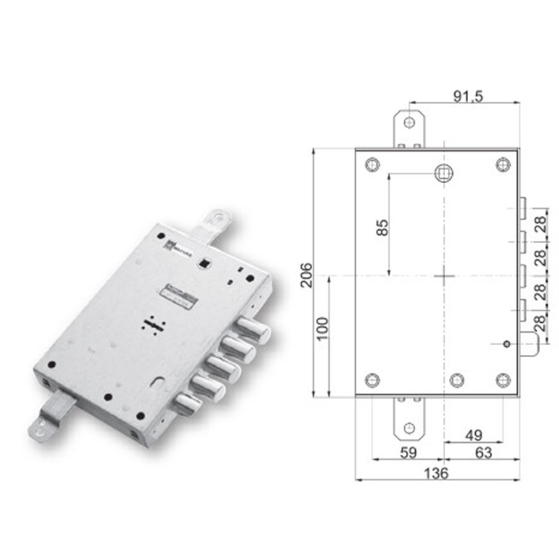 Serratura porta blindata Mottura 89.571MET triplice 1/2g METALNOVA