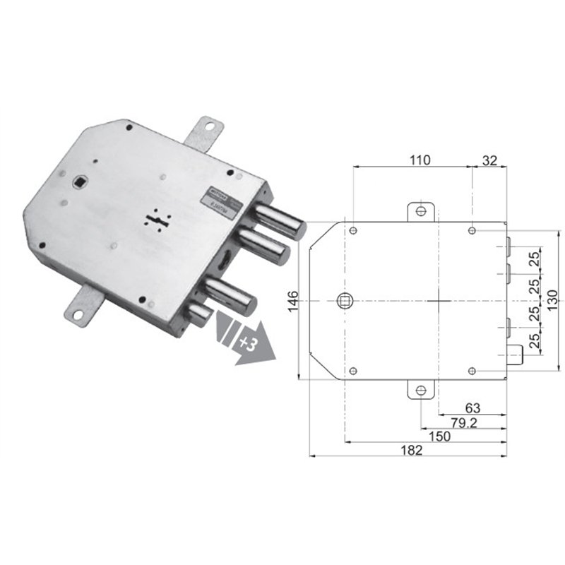 Security door lock Mottura 89.555MET for METALNOVA