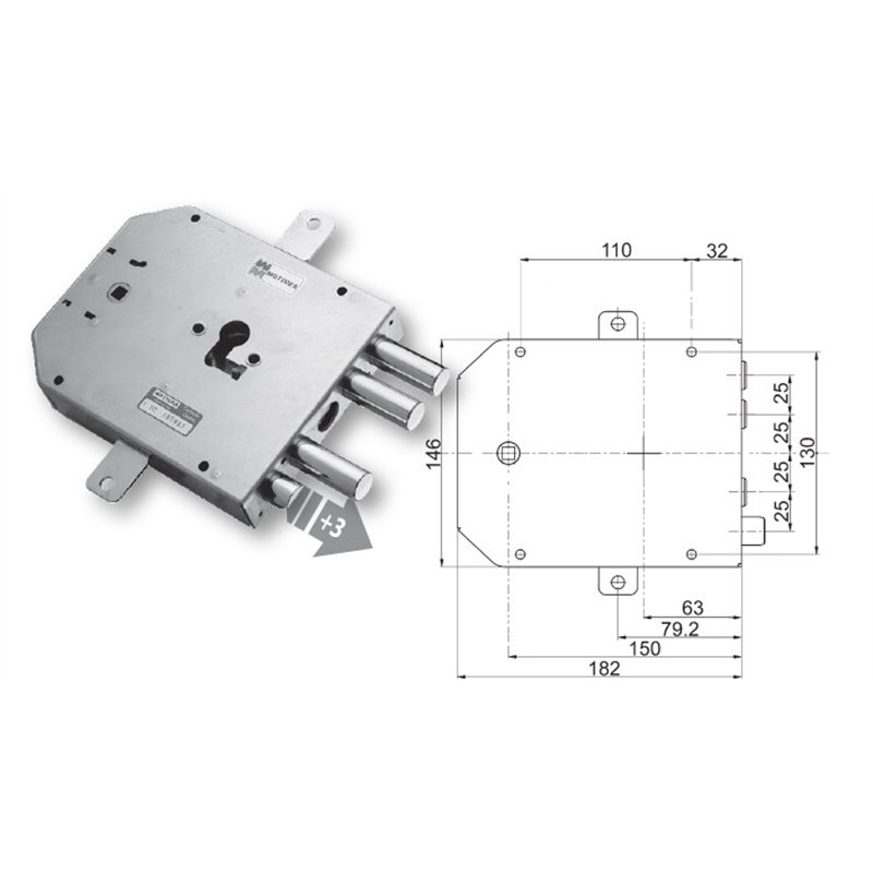 Security door lock Mottura 89.8555MET Euro profyle for METALNOVA