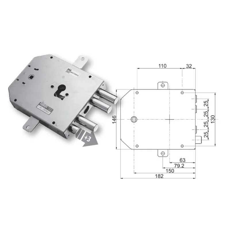 Security door lock Mottura 89.8555MET Euro profyle for METALNOVA