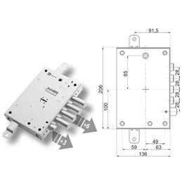 Serratura porta blindata Mottura 89.571KOS035S triplice 1/2g OIKOS