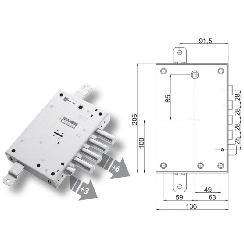 Mottura 89.571KOS035S triple 1/2g OIKOS armored door lock