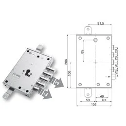 Serratura porta blindata Mottura 89.8571KO/Q triplice 1/2g OIKOS