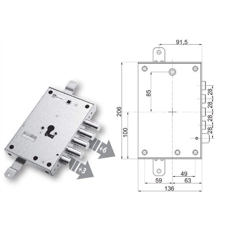 Security door lock Mottura 89.8571KO/Q for OIKOS