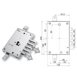 Mottura 89.8571PAN triple 1/2g OIKOS armored door lock
