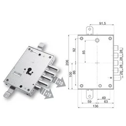 Serratura porta blindata Mottura 89.8571PAN triplice 1/2g OIKOS