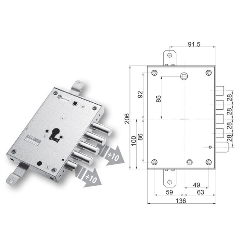 Serratura porta blindata Mottura 89.8571PAN triplice 1/2g OIKOS