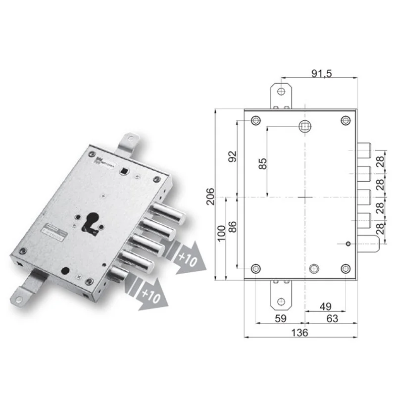 Serratura porta blindata Mottura 89.8571PAN triplice 1/2g OIKOS