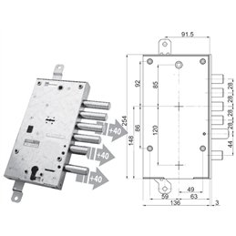 Security door lock Mottura 89.587/PAN1 plurisystem for PAN
