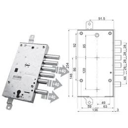 Security door lock Mottura 89.587/PAN1 plurisystem for PAN