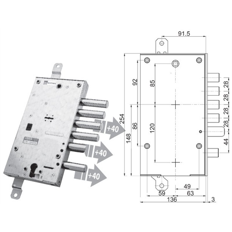 Security door lock Mottura 89.587/PAN1 plurisystem for PAN